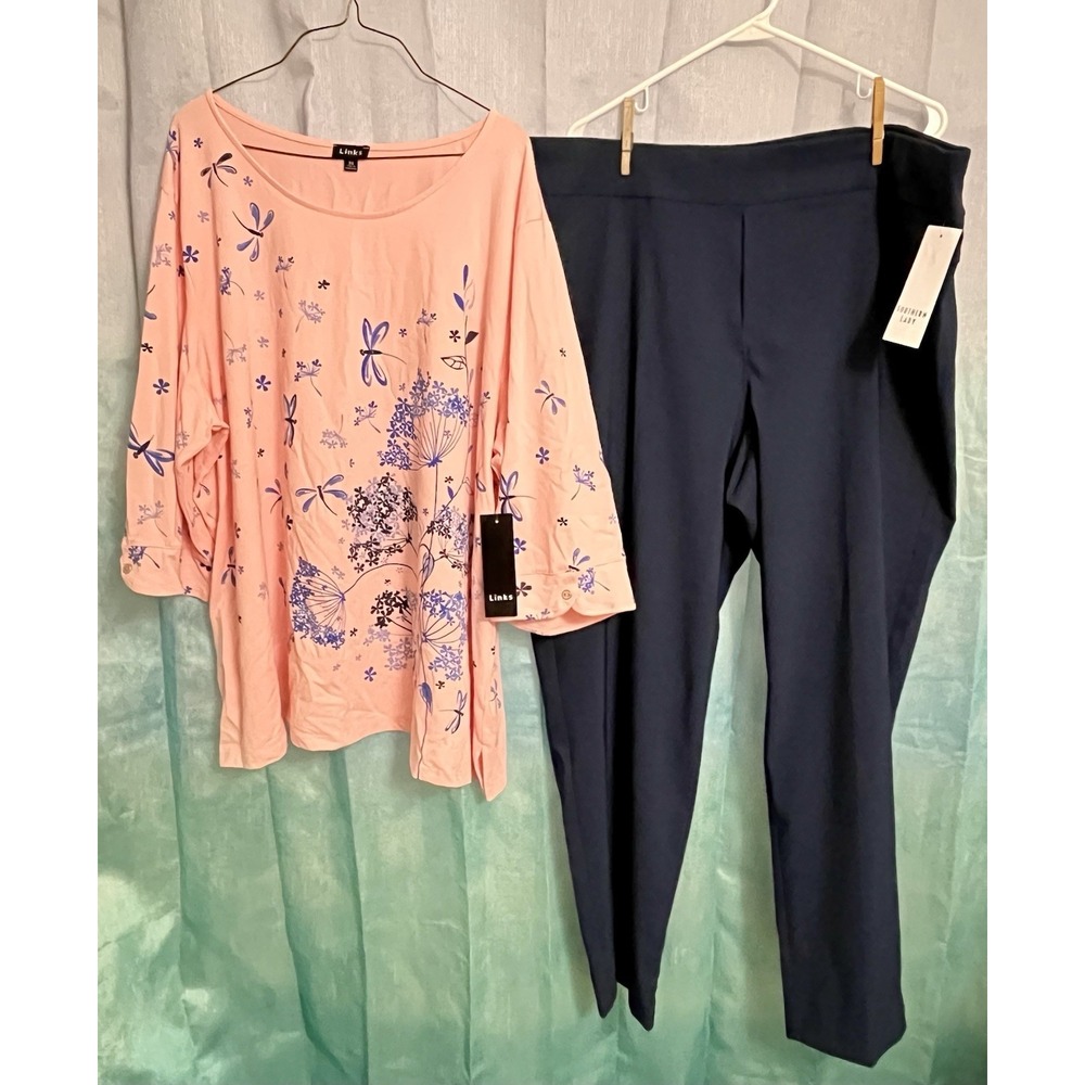 Women's‎ Plus Size 3x Southern Lady Dress Pants/dragonfly Top 20w Navy/pink